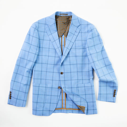 Light Blue Windowpane Wool Sport Coat