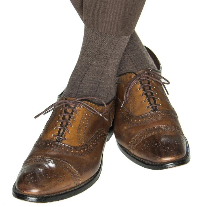 Brown Solid Wide Ribbed Cashmere Wool Blend Sock
