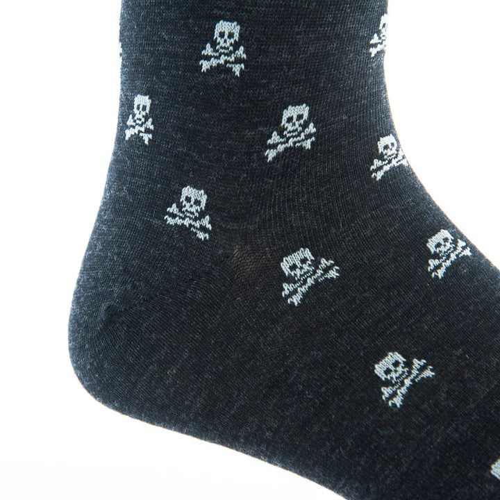 Charcoal with Ash Skull & Crossbones Merino Wool Sock
