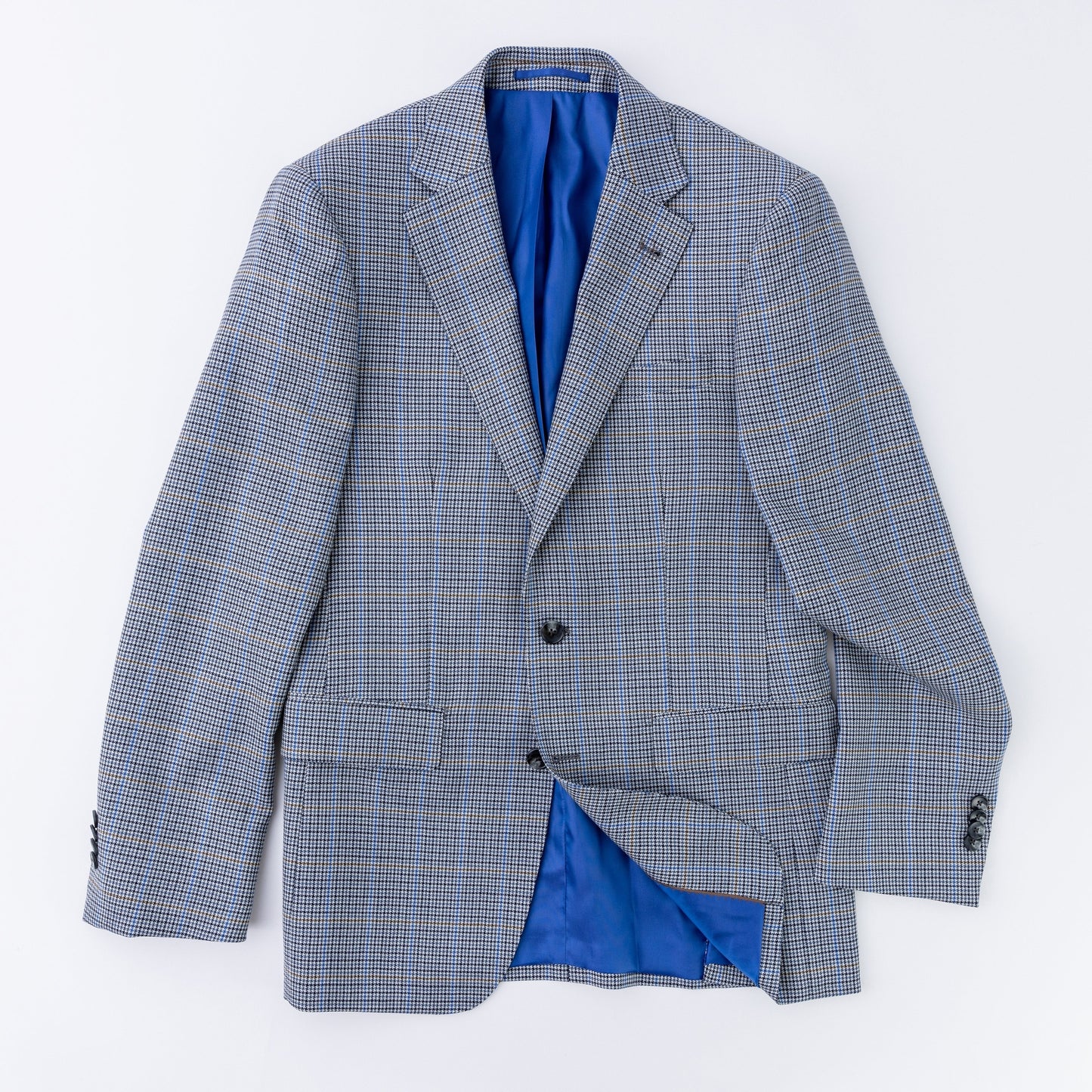 Blue & Grey Houndstooth Check Wool Sport Coat