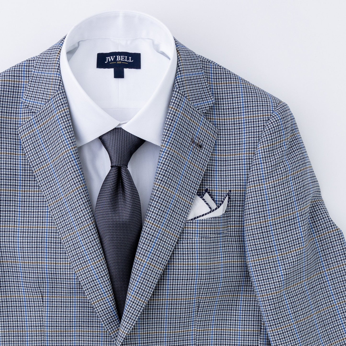Blue & Grey Houndstooth Check Wool Sport Coat