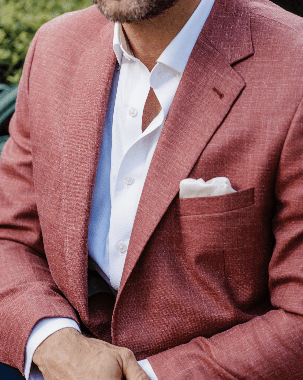 Red Solid Wool, Silk & Linen Sport Coat
