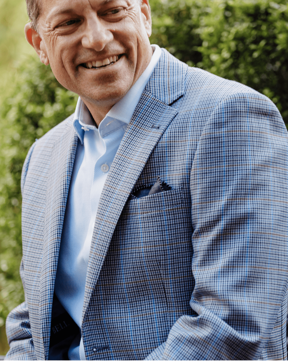 Blue & Grey Houndstooth Check Wool Sport Coat