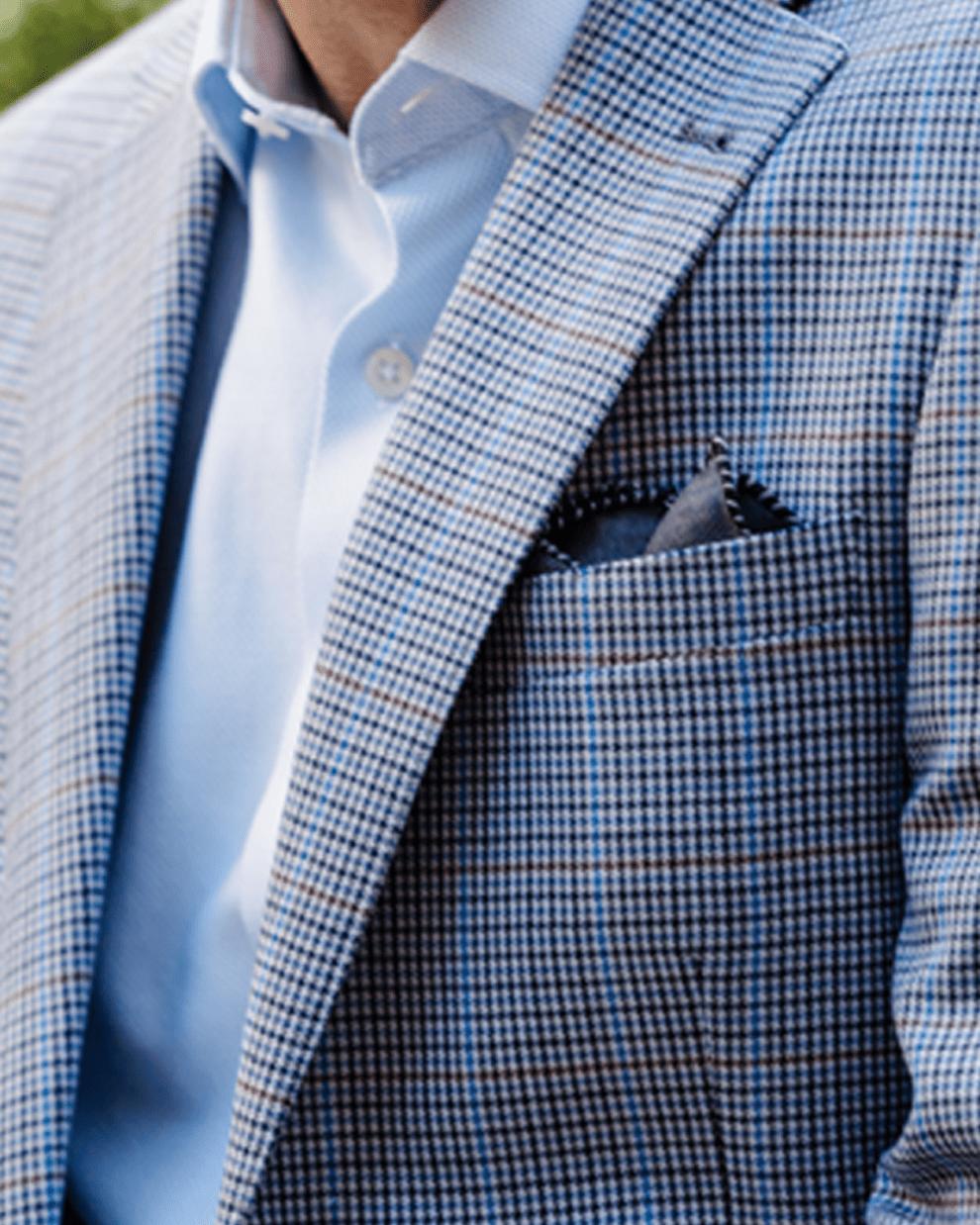 Blue & Grey Houndstooth Check Wool Sport Coat