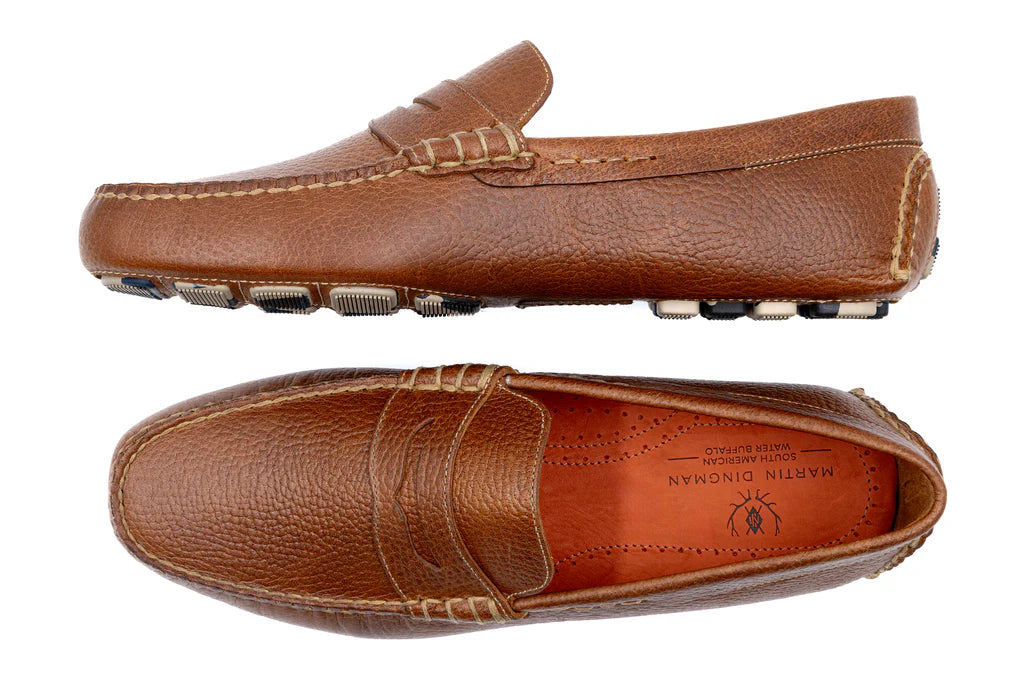 Monte Carlo Water Buffalo Pebble Grain Penny Loafers by Martin Dingman