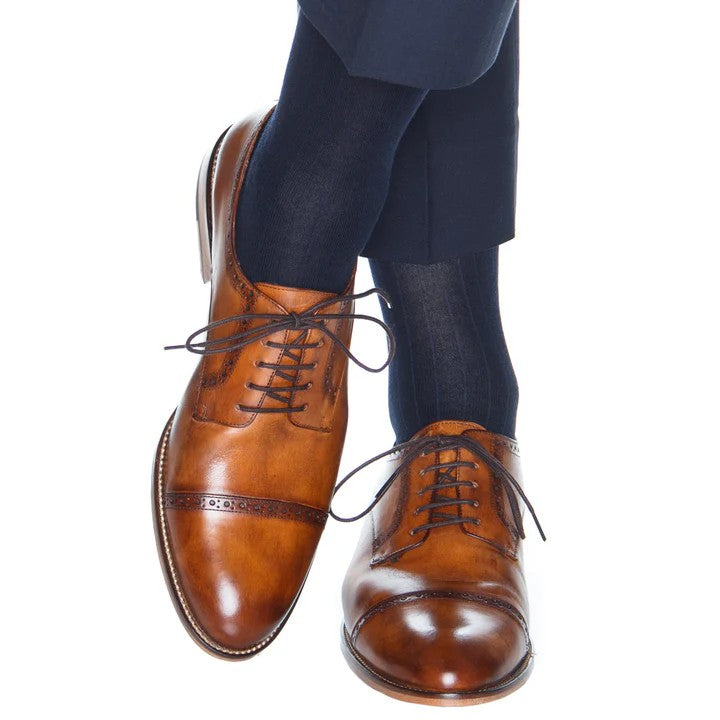 Navy Solid Wide Ribbed Cashmere Wool Blend Sock