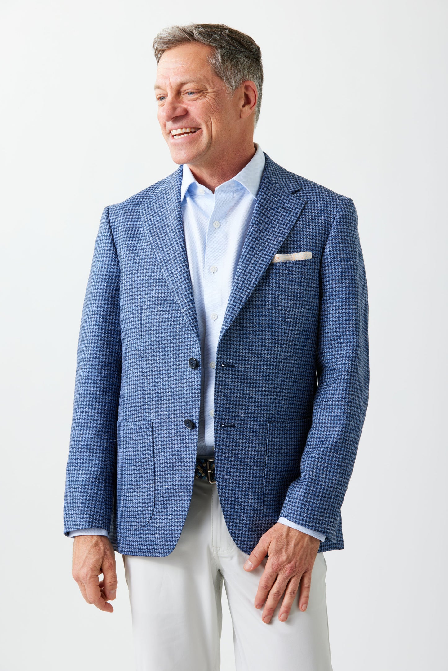Blue Houndstooth Wool, Silk & Linen Sport Coat