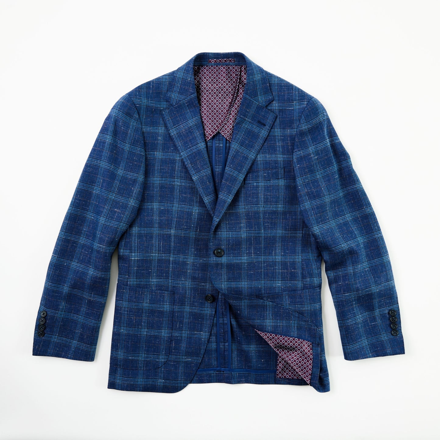 Navy Plaid Wool, Silk & Linen Sport Coat