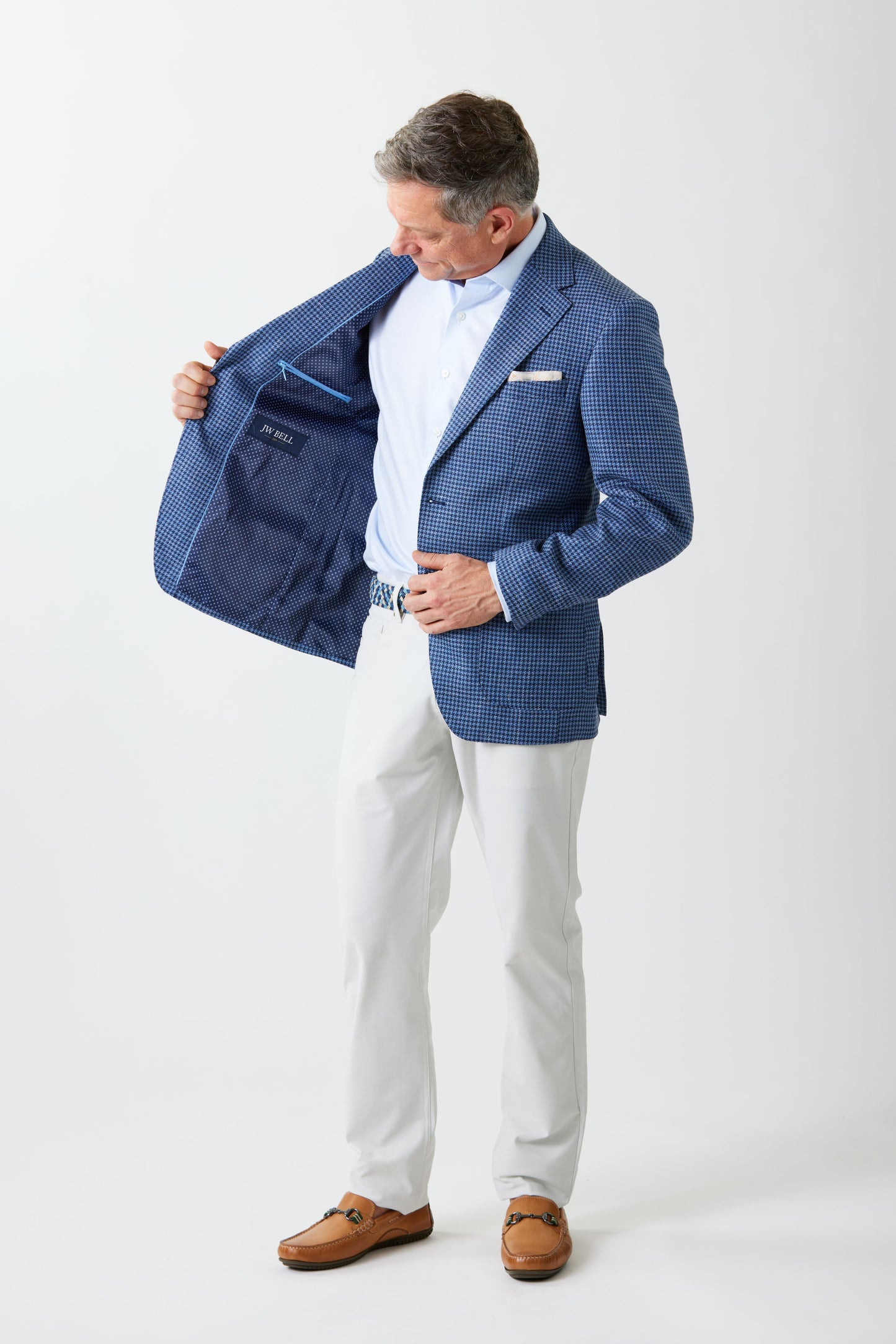 Blue Houndstooth Wool, Silk & Linen Sport Coat