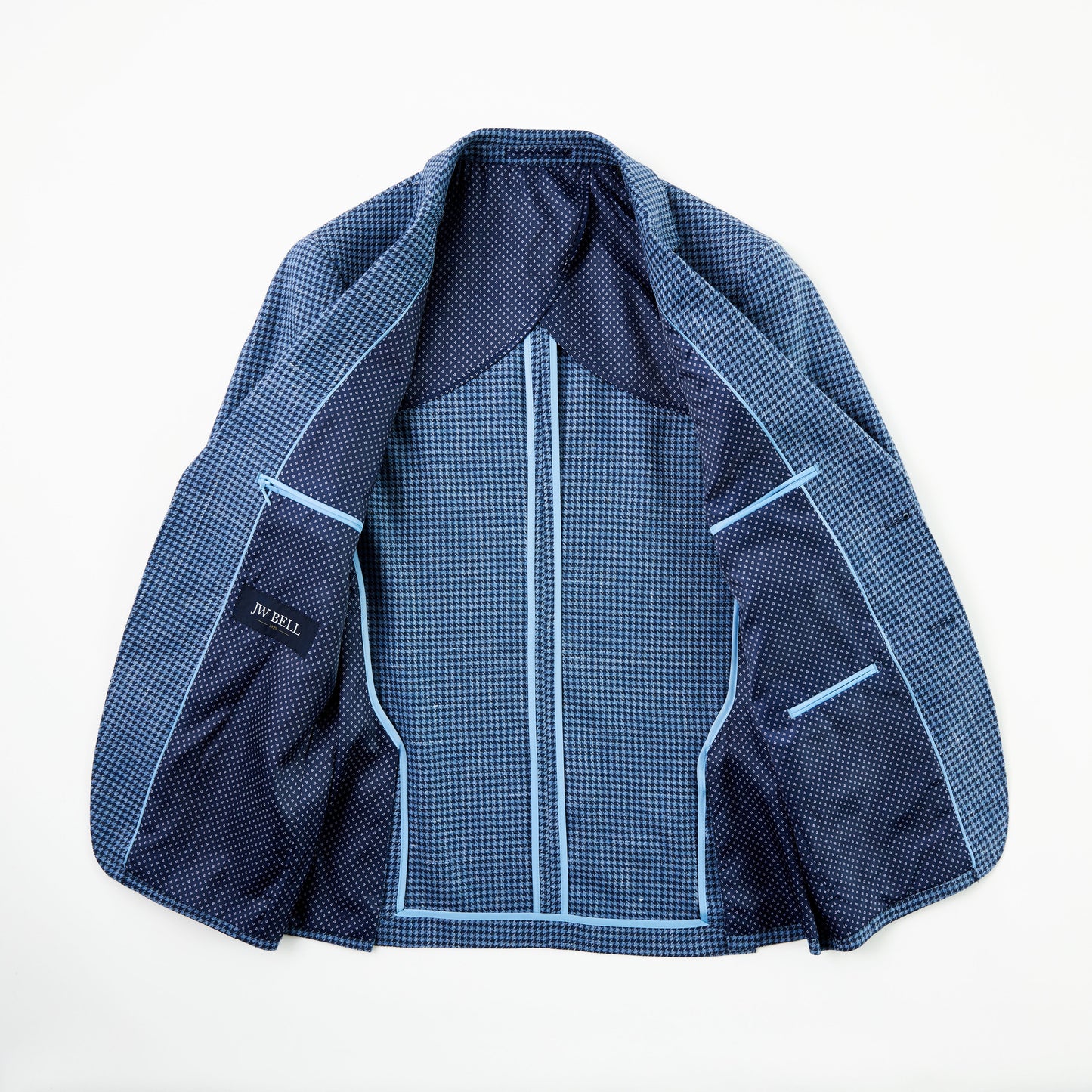 Blue Houndstooth Wool, Silk & Linen Sport Coat