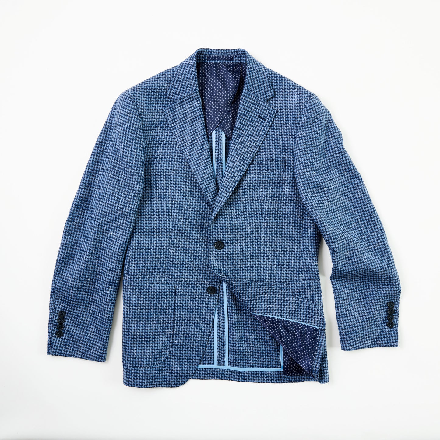 Blue Houndstooth Wool, Silk & Linen Sport Coat