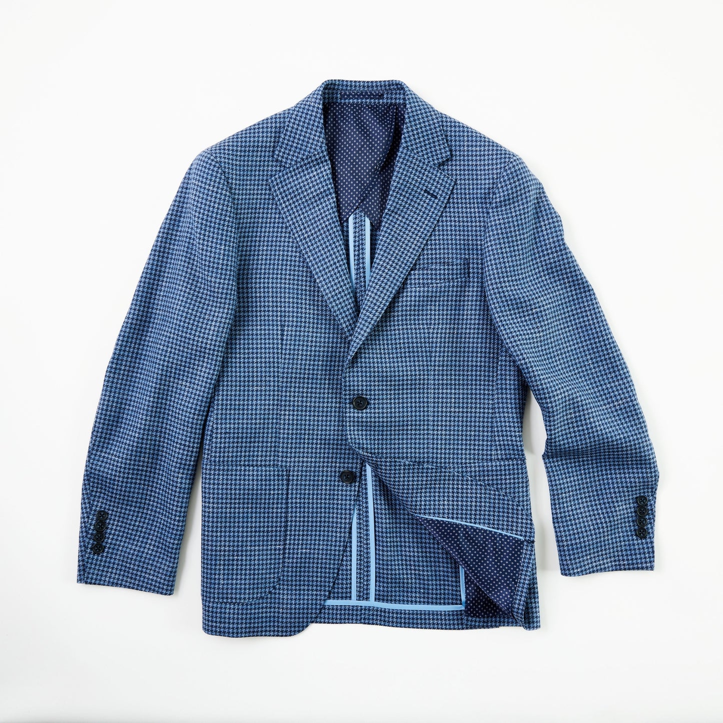 Blue Houndstooth Wool, Silk & Linen Sport Coat