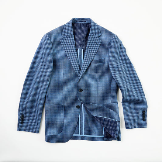 Blue Houndstooth Wool, Silk & Linen Sport Coat