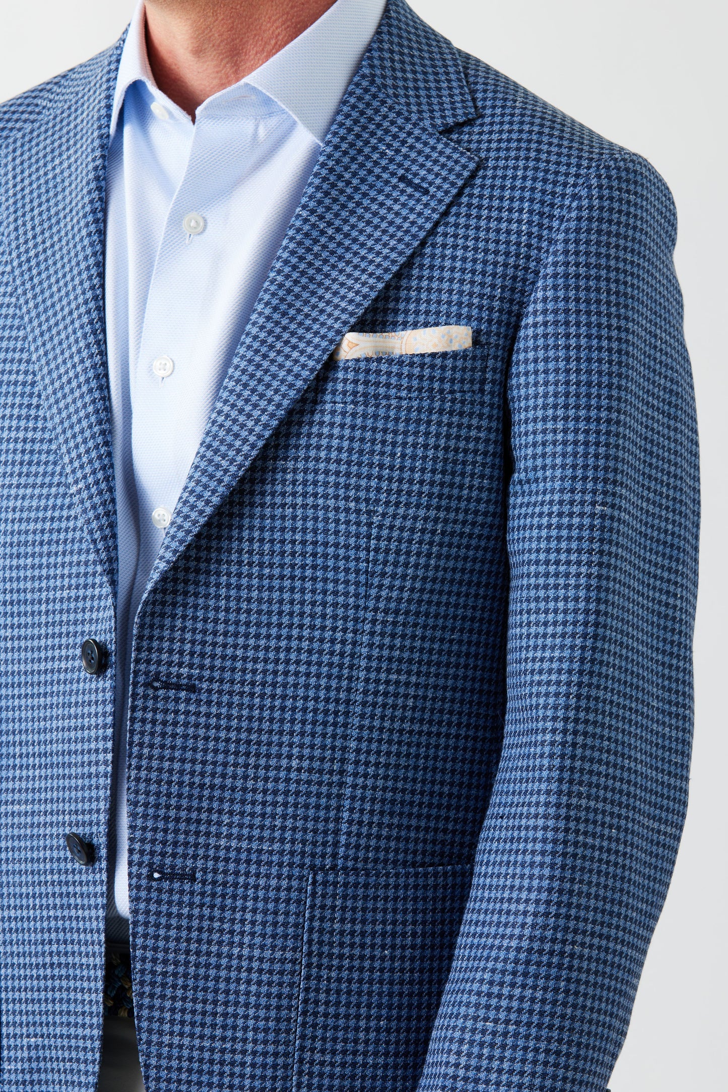 Blue Houndstooth Wool, Silk & Linen Sport Coat