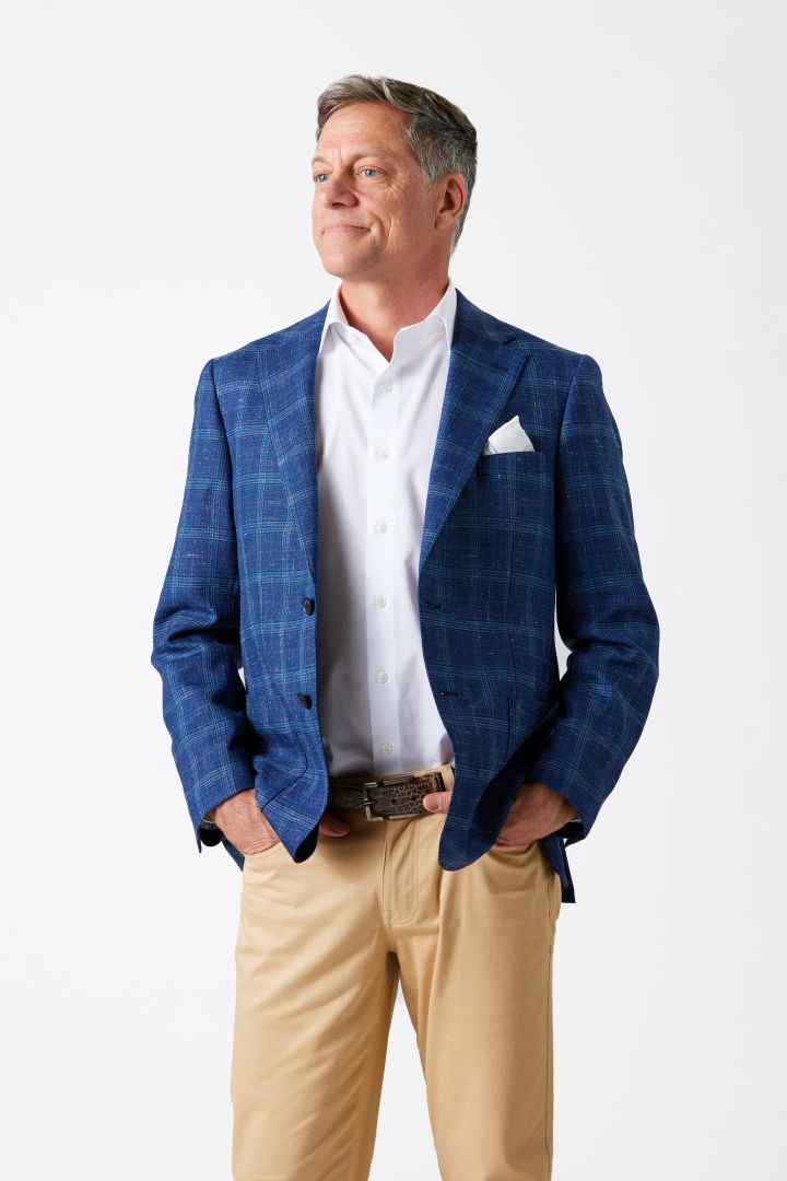 Navy Plaid Wool, Silk & Linen Sport Coat