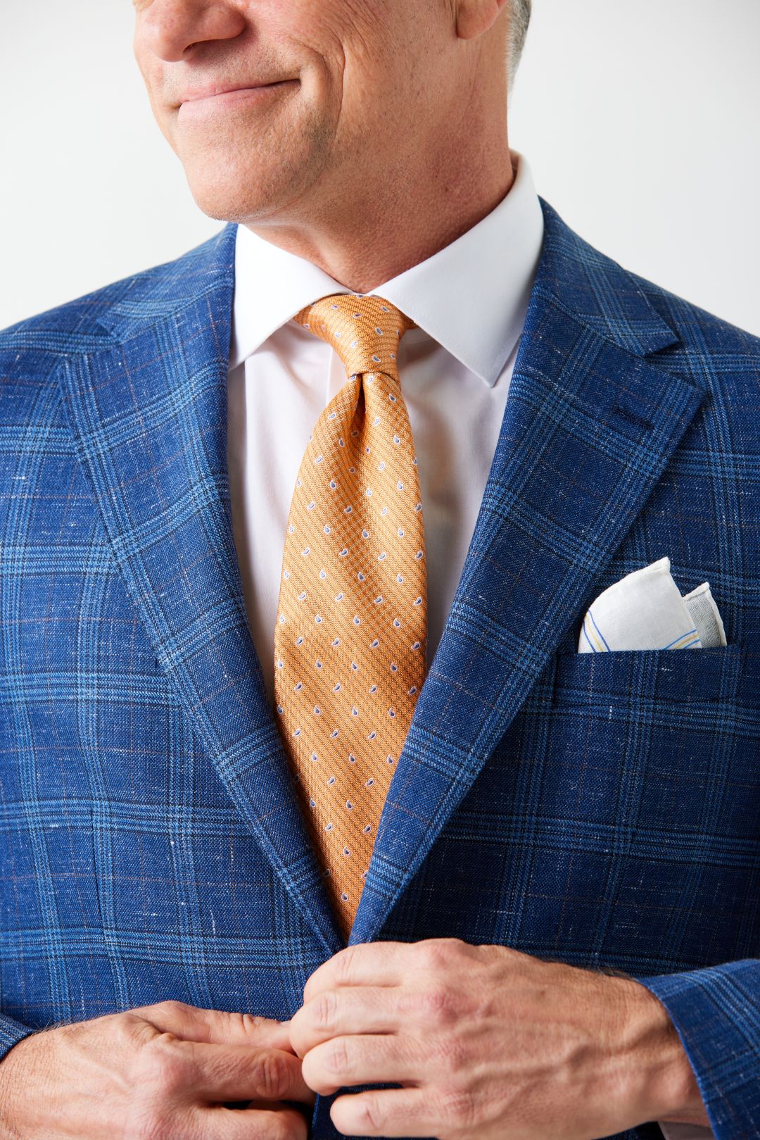 Navy Plaid Wool, Silk & Linen Sport Coat