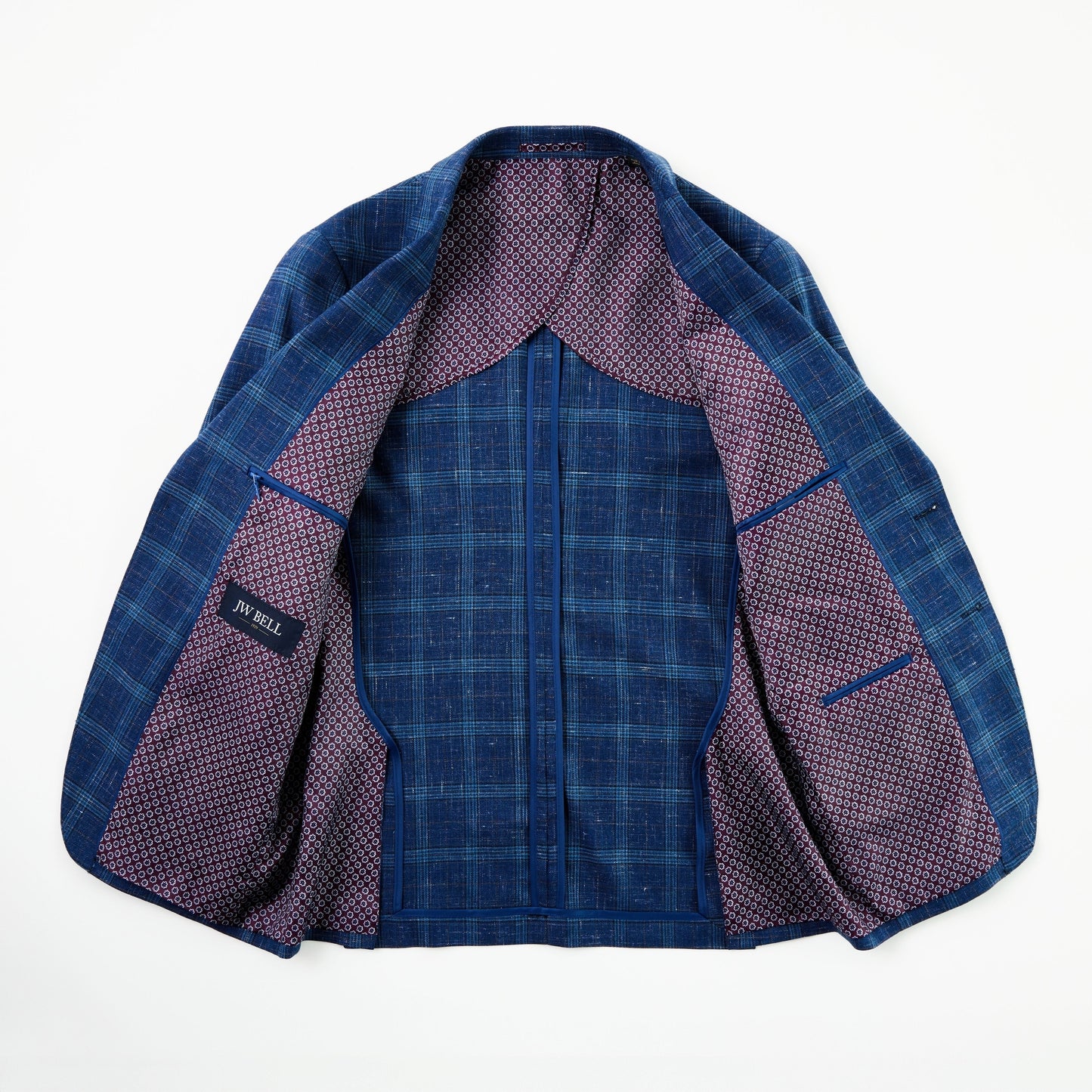 Navy Plaid Wool, Silk & Linen Sport Coat