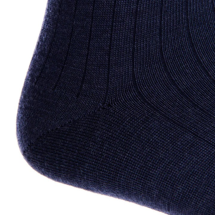 Navy Solid Ribbed Merino Wool Sock