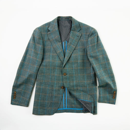 Green Windowpane Wool, Silk & Linen Sport Coat