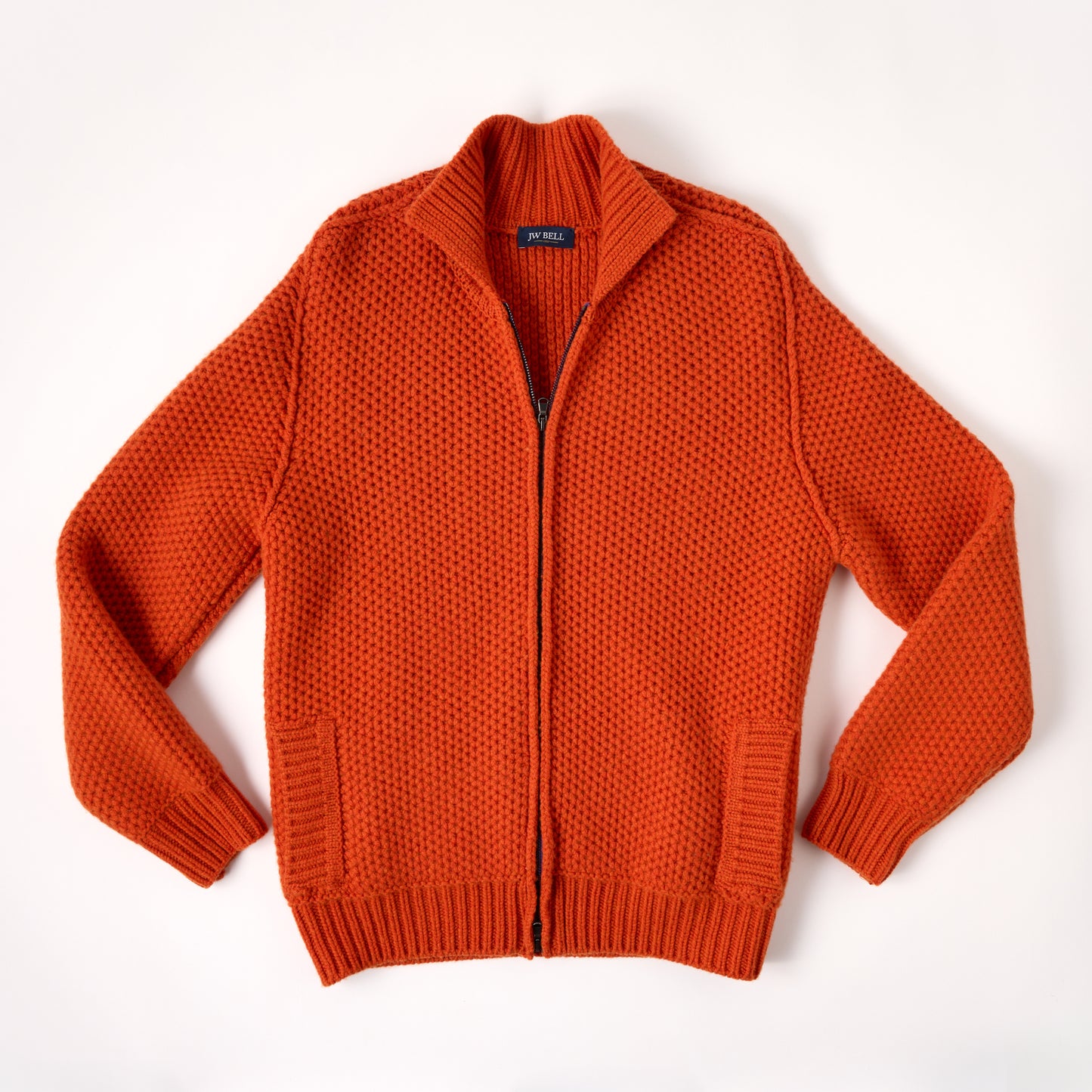 Chunky Merino Wool Zip Cardigan with Ribbed Collar