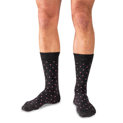 Boardroom Socks - Pink Dots on Charcoal Merino Wool Mid Calf