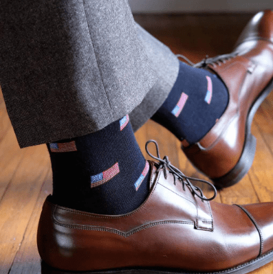 Boardroom Socks - American Flag Dark Navy Merino Wool Over the Calf