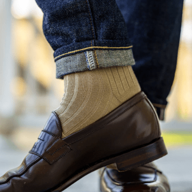 Boardroom Socks - Khaki Merino Wool Mid-Calf