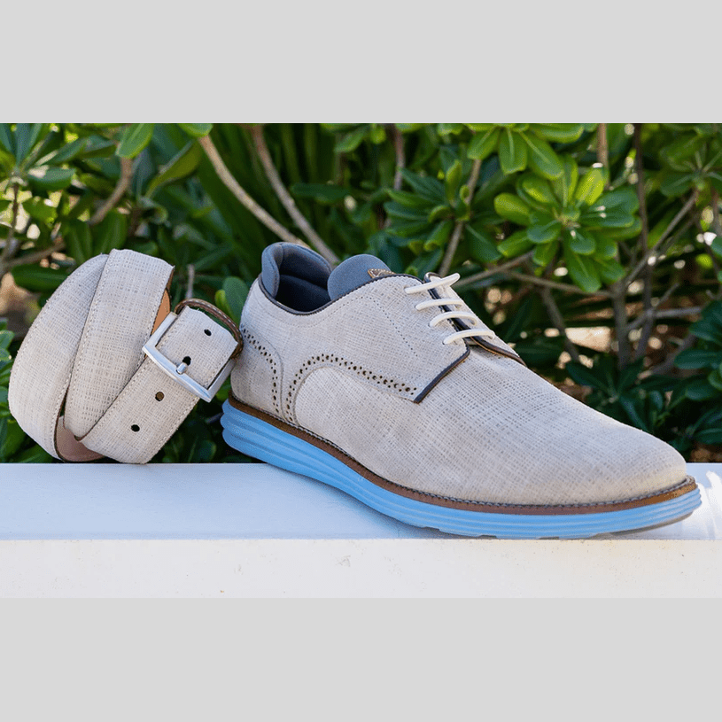 Countryaire Linen Print Nubuck Leather Belt by Martin Dingman