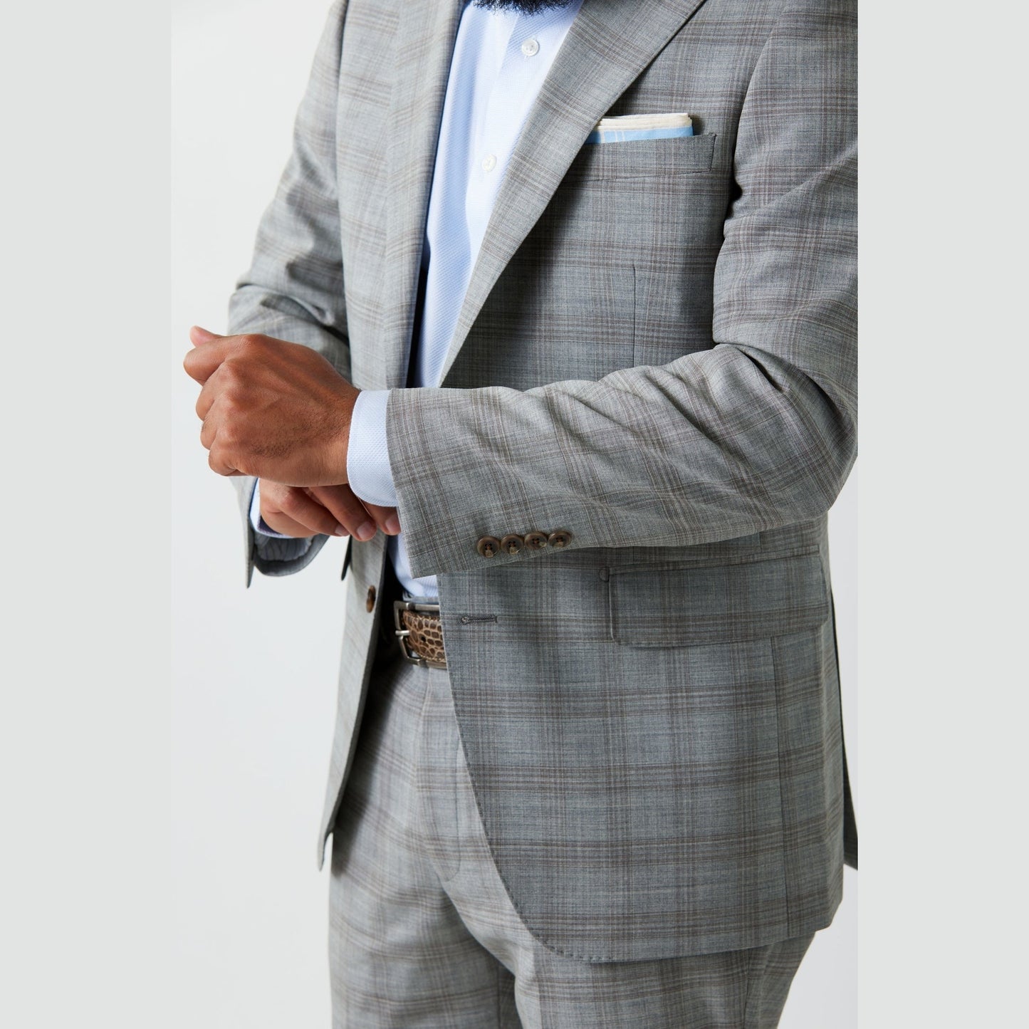 Wool Motion Suit - Taupe Plaid
