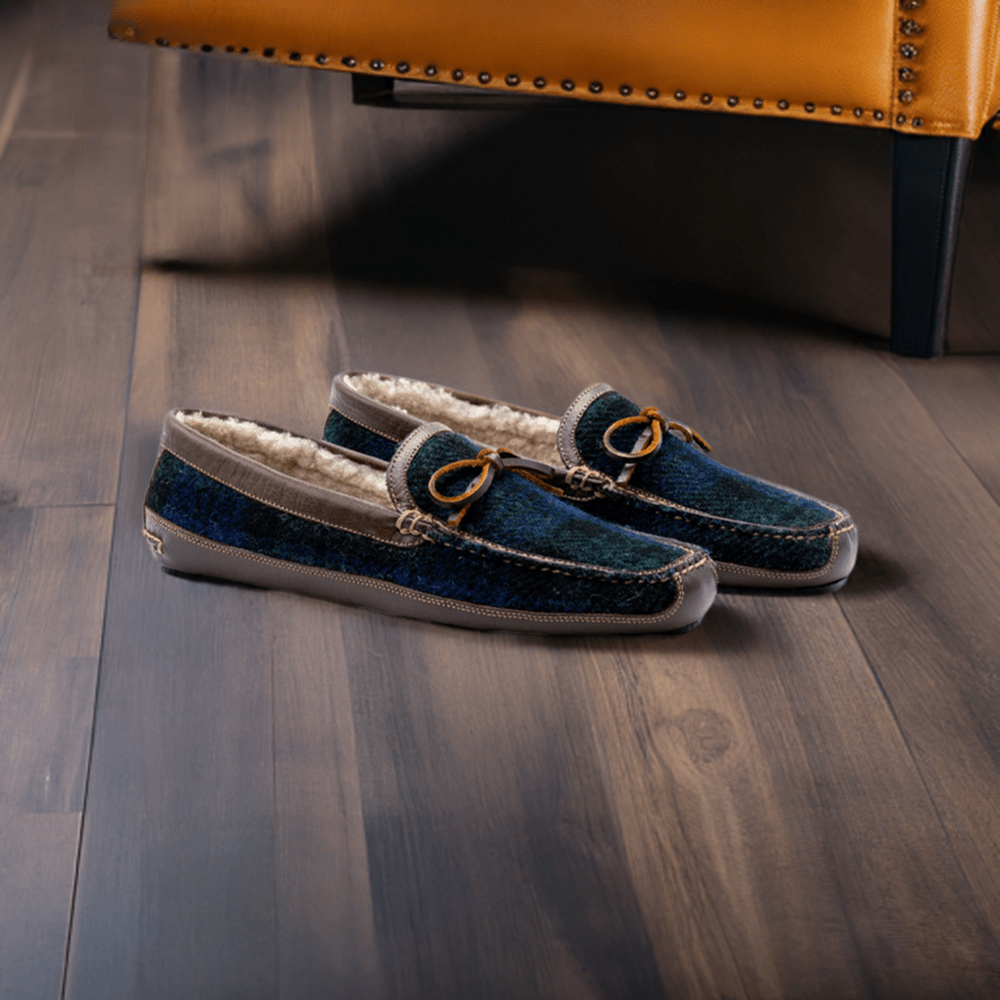 Cozy Country Harris Tweed Bow Tie Slippers by Martin Dingman