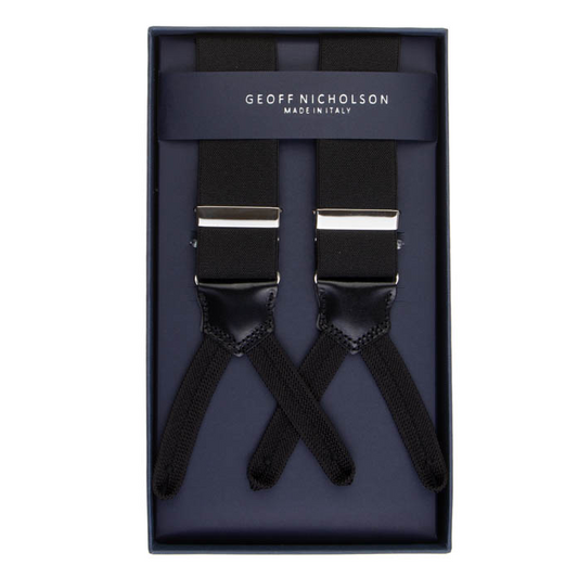 Italian Made Solid Black Suspenders