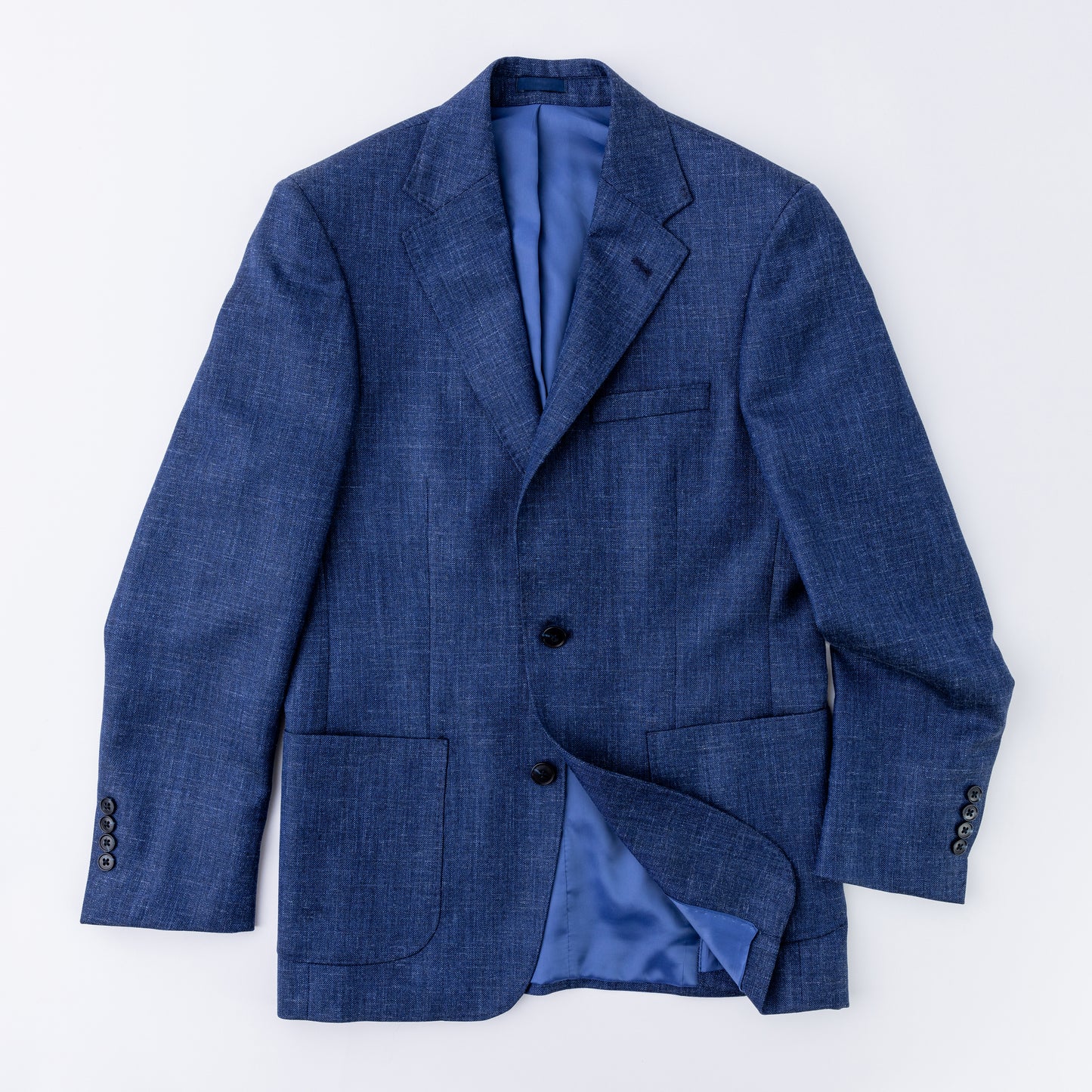 Blue Solid Wool, Silk & Linen Sport Coat