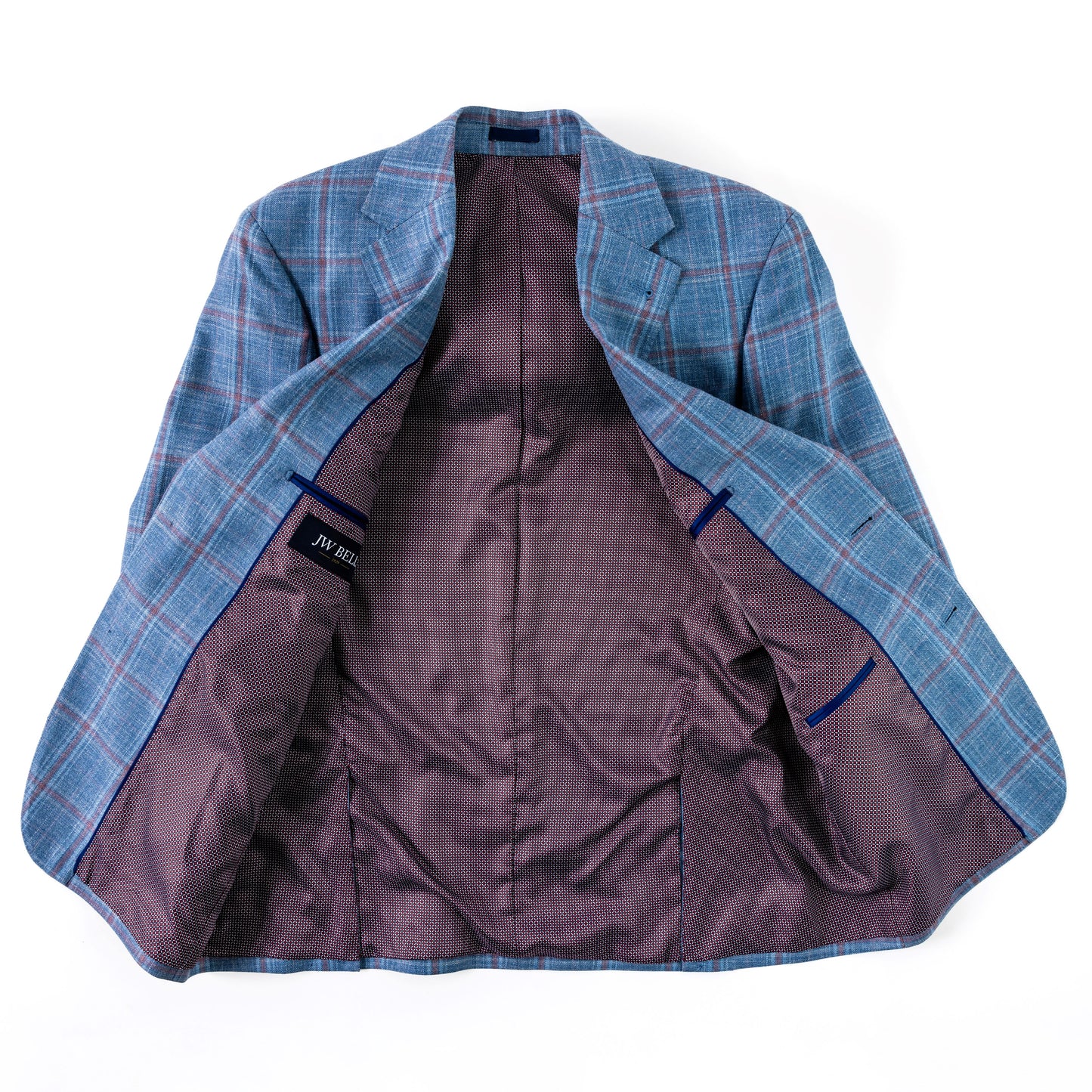 Blue Pink Windowpane Wool-Silk-Linen Sport Coat