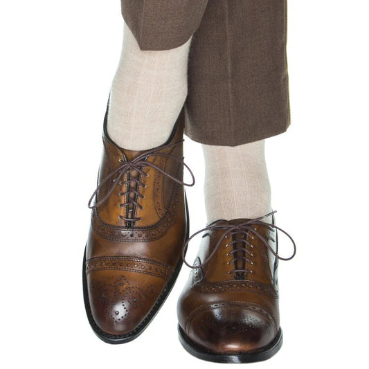 Camel Solid Wide Ribbed Cashmere Wool Blend Sock