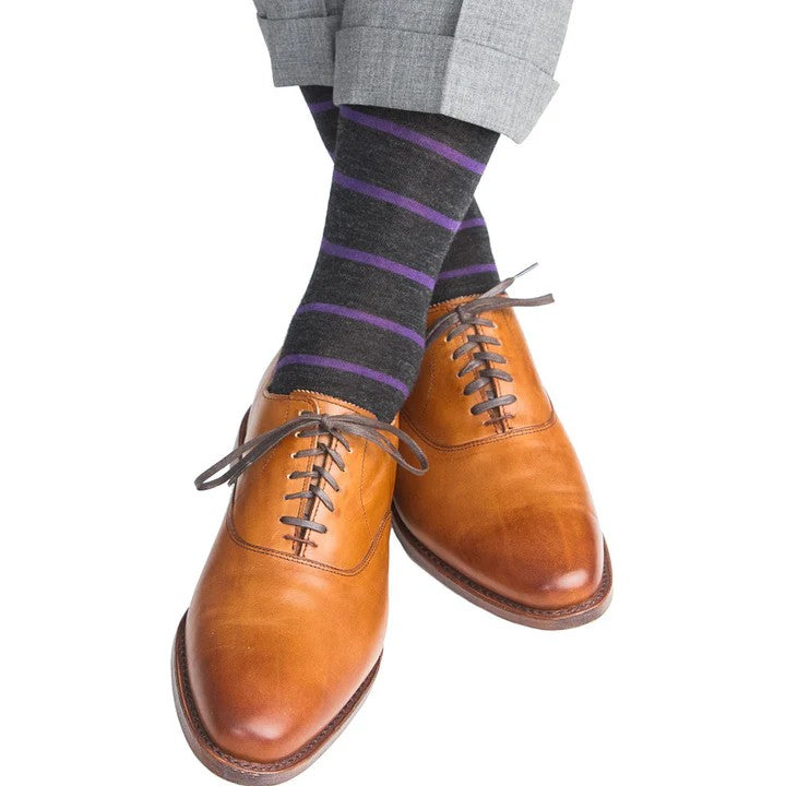 Charcoal with Purple Stripe Merino Wool Sock