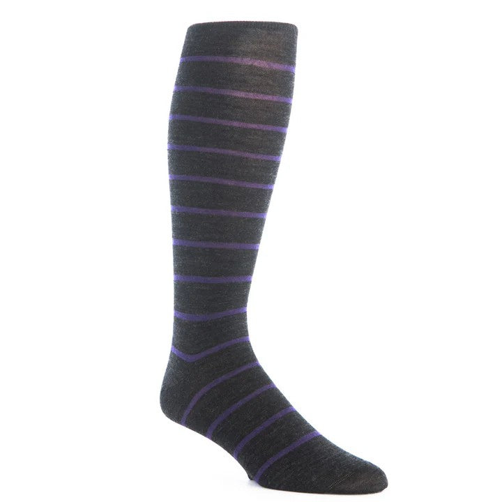 Charcoal with Purple Stripe Merino Wool Sock