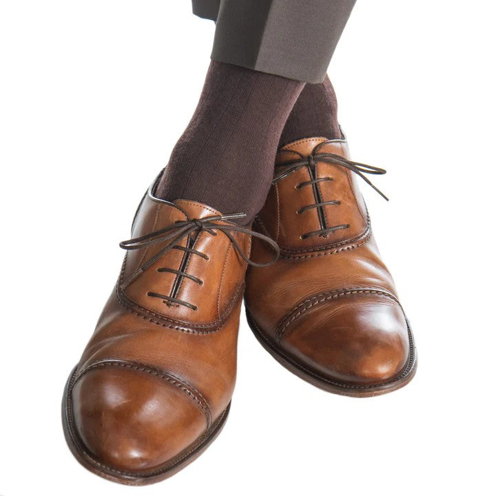 Coffee Brown Solid Ribbed Merino Wool Sock