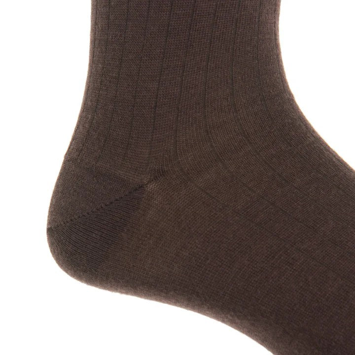 Coffee Brown Solid Ribbed Merino Wool Sock