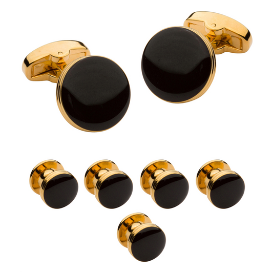 Round Onyx Gold Stud Set