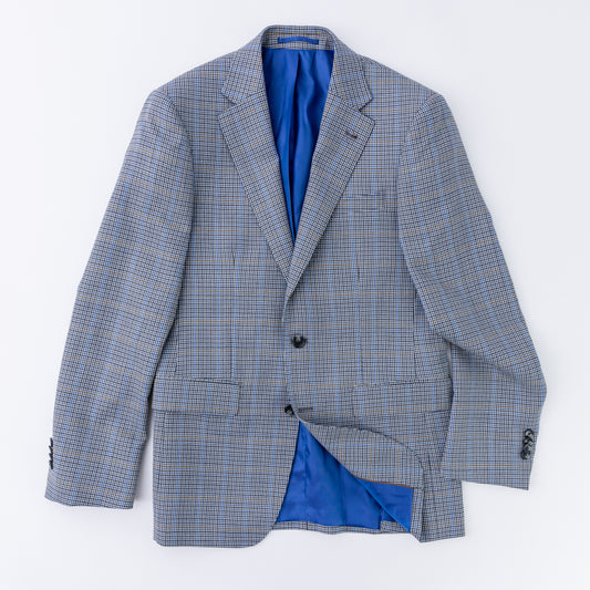 Wool Blue-Grey Houndstooth Check Sport Coat