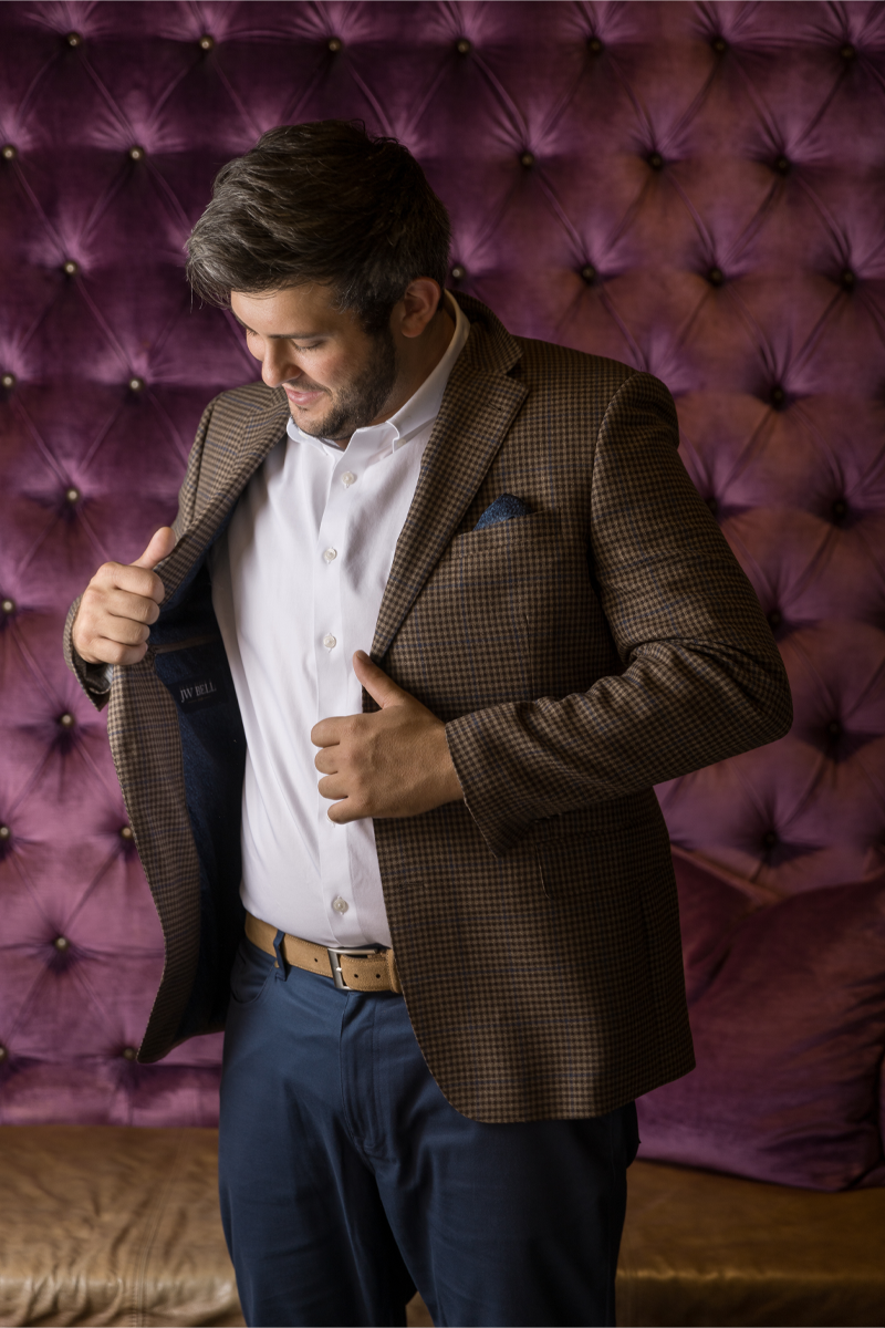 Tan Check Blue Windowpane Wool Sport Coat