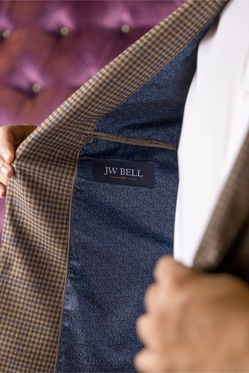 Tan Check Blue Windowpane Wool Sport Coat