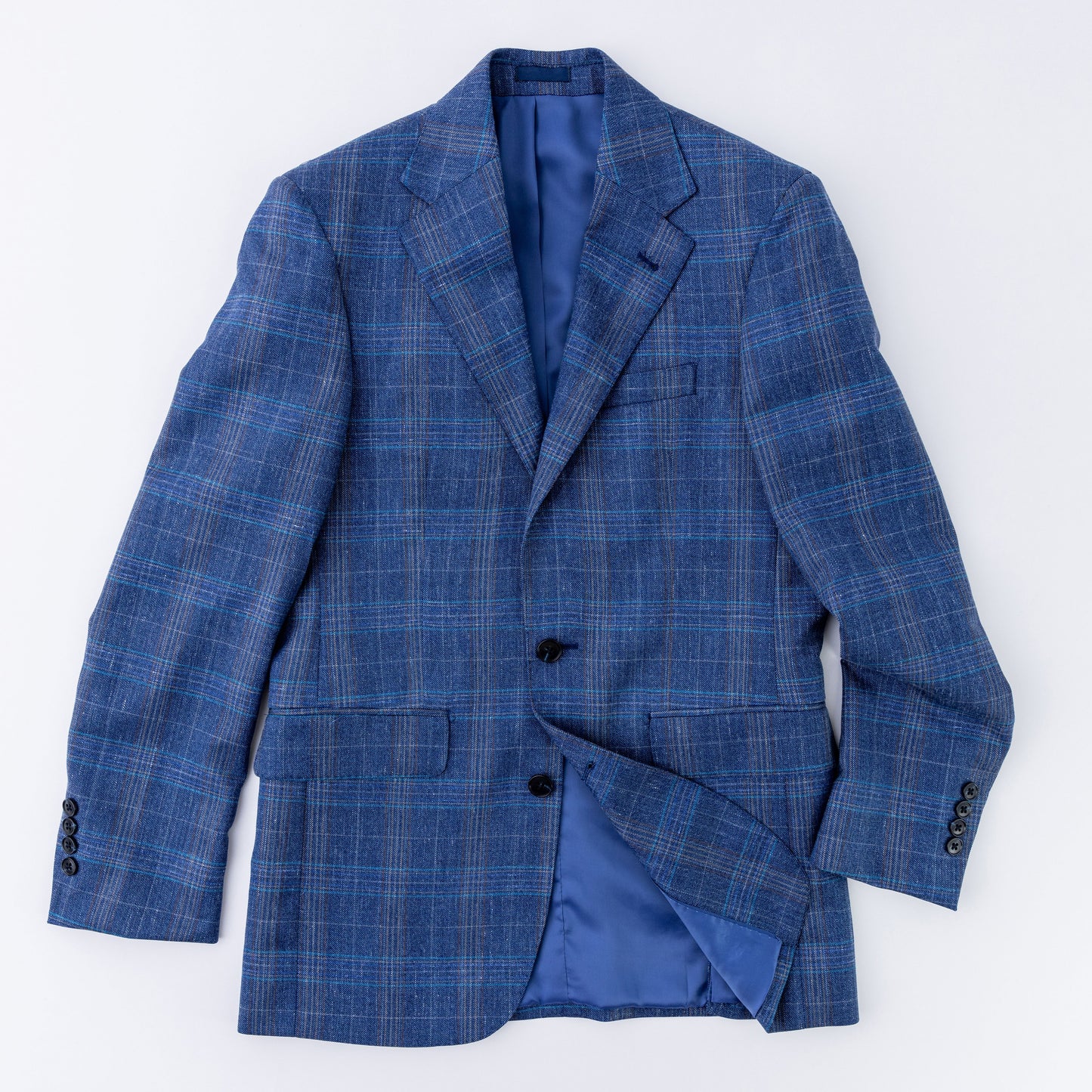 Blue Plaid Wool, Linen & Silk Sport Coat