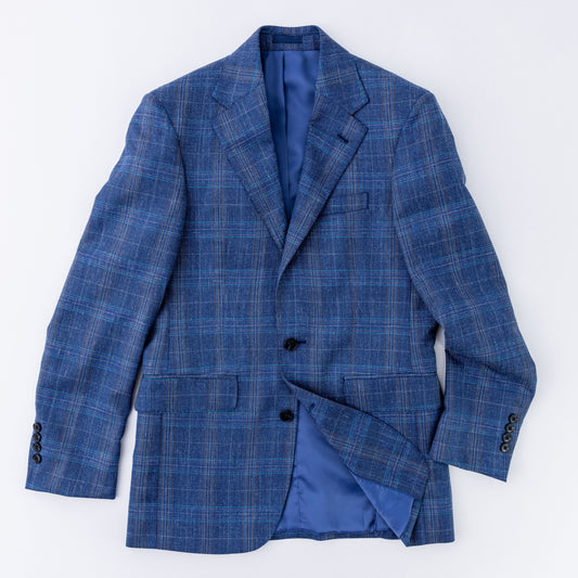 Wool-Linen-Silk Blue Plaid Sport Coat