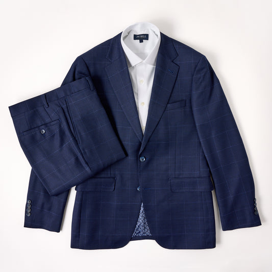 Wool Motion Suit - Navy Blue Windowpane