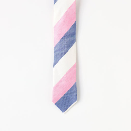 1929 British Luxe Wide Bold Tri-Stripe Silk and Linen Tie