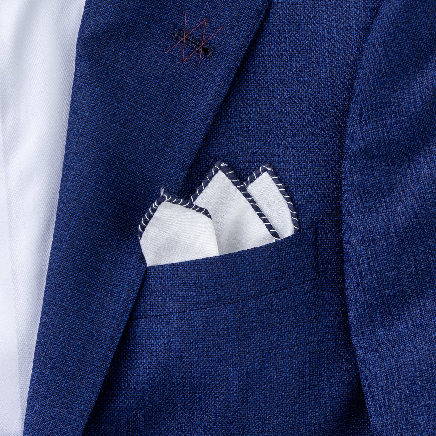 White Navy Trim Pocket Square