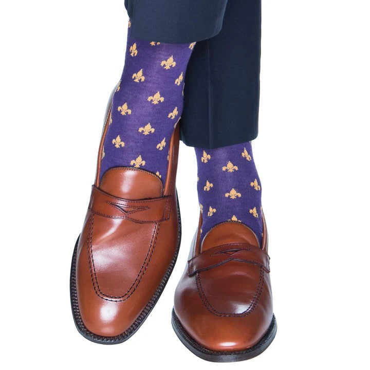 Purple Fleur De Lis Merino Wool Sock