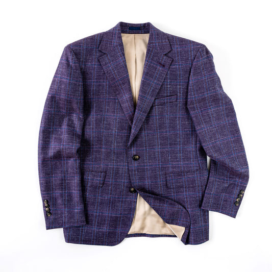 Purple Plaid Wool, Silk, and Linen Sport Coat