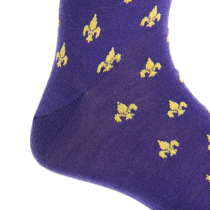 Purple Fleur De Lis Merino Wool Sock